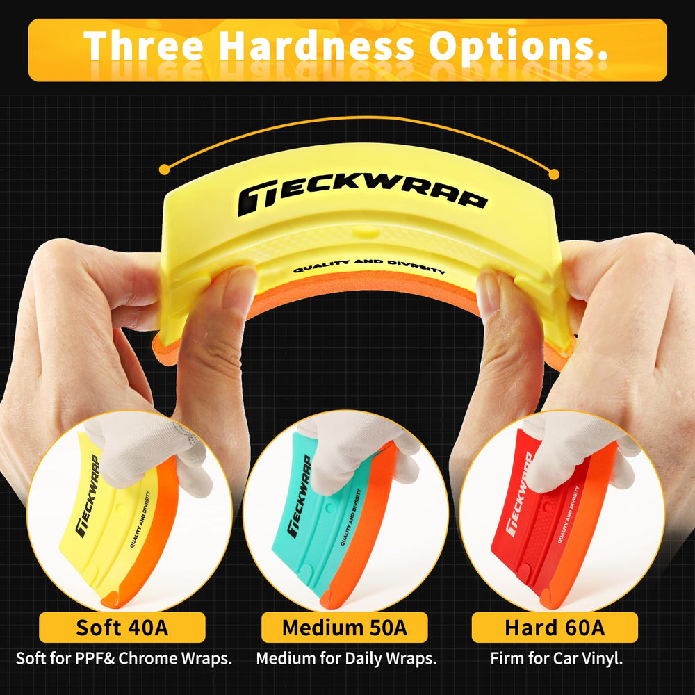 TECKWRAP three color-coded squeegees for soft medium hard selection benefit