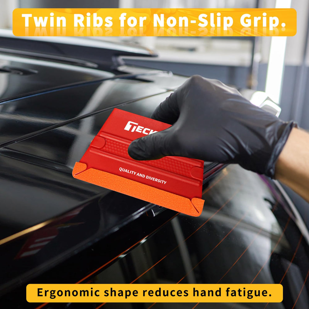 TECKWRAP squeegee beside ruler showing compact size and portability benefit