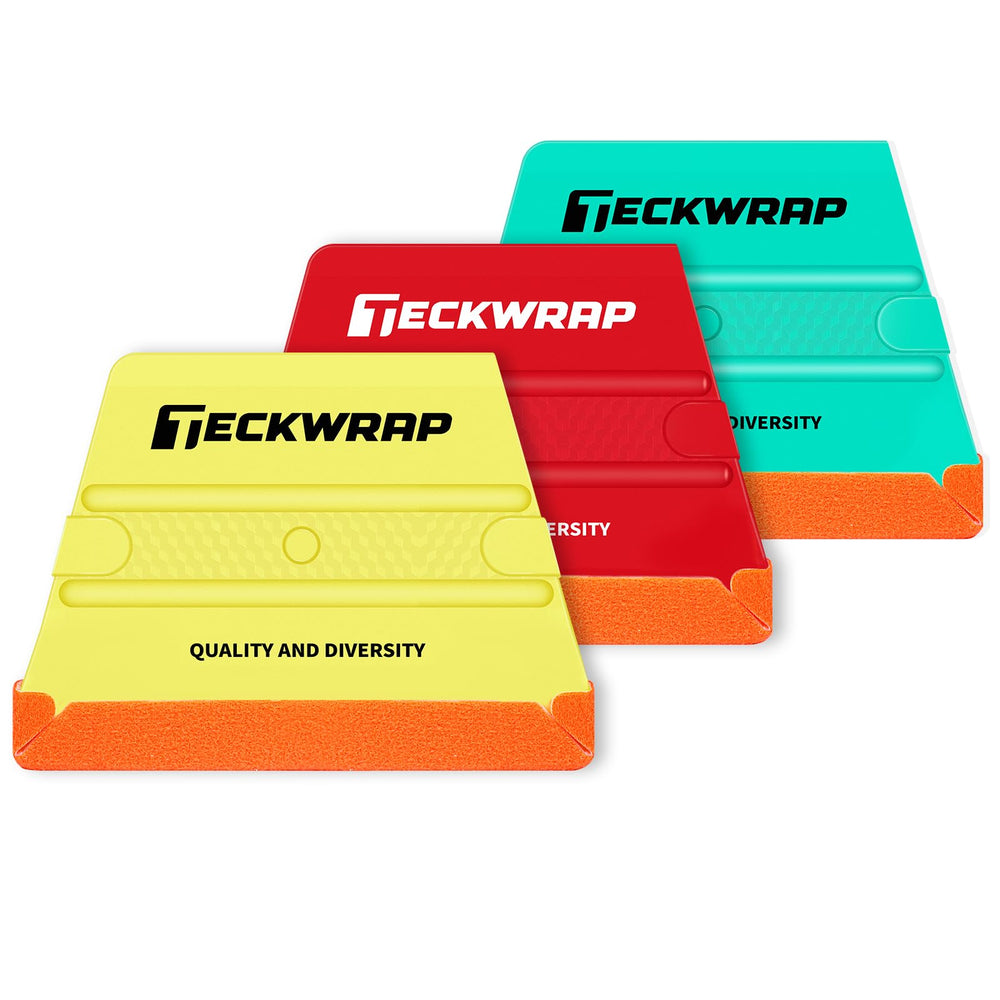 TECKWRAP front view trapezoid squeegee showing shape and felt protecting finish