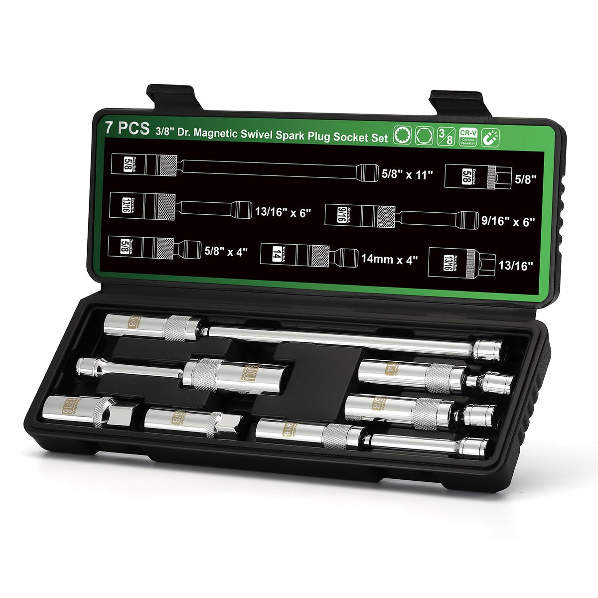 TecoTek front packaging showing complete 7-piece socket kit and case for easy transport
