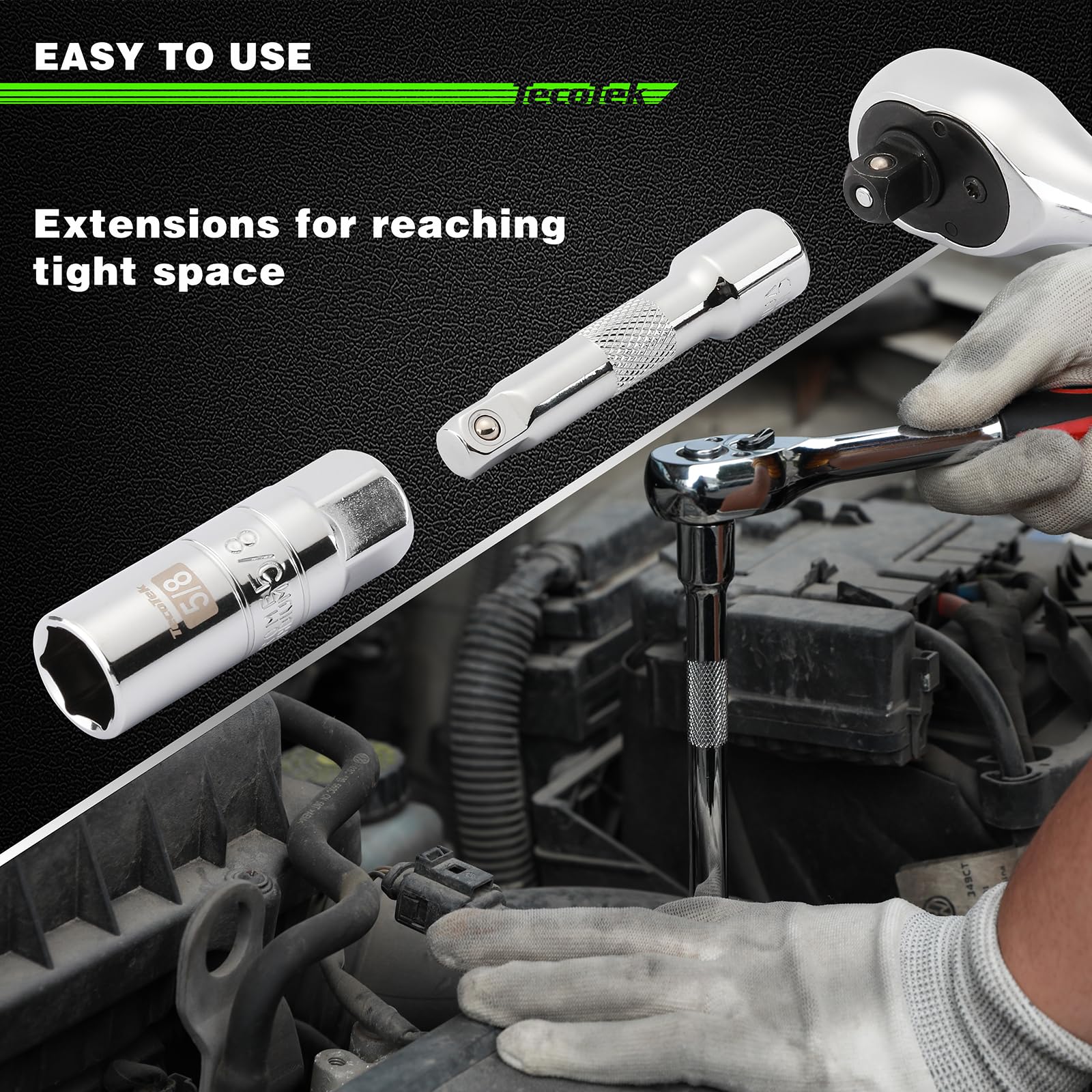 TecoTek mechanic changing a spark plug demonstrating real-world use