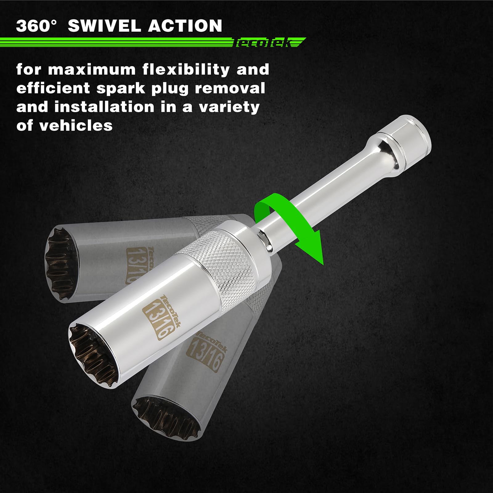 TecoTek swivel joint detail enabling angled access in cramped engine compartments