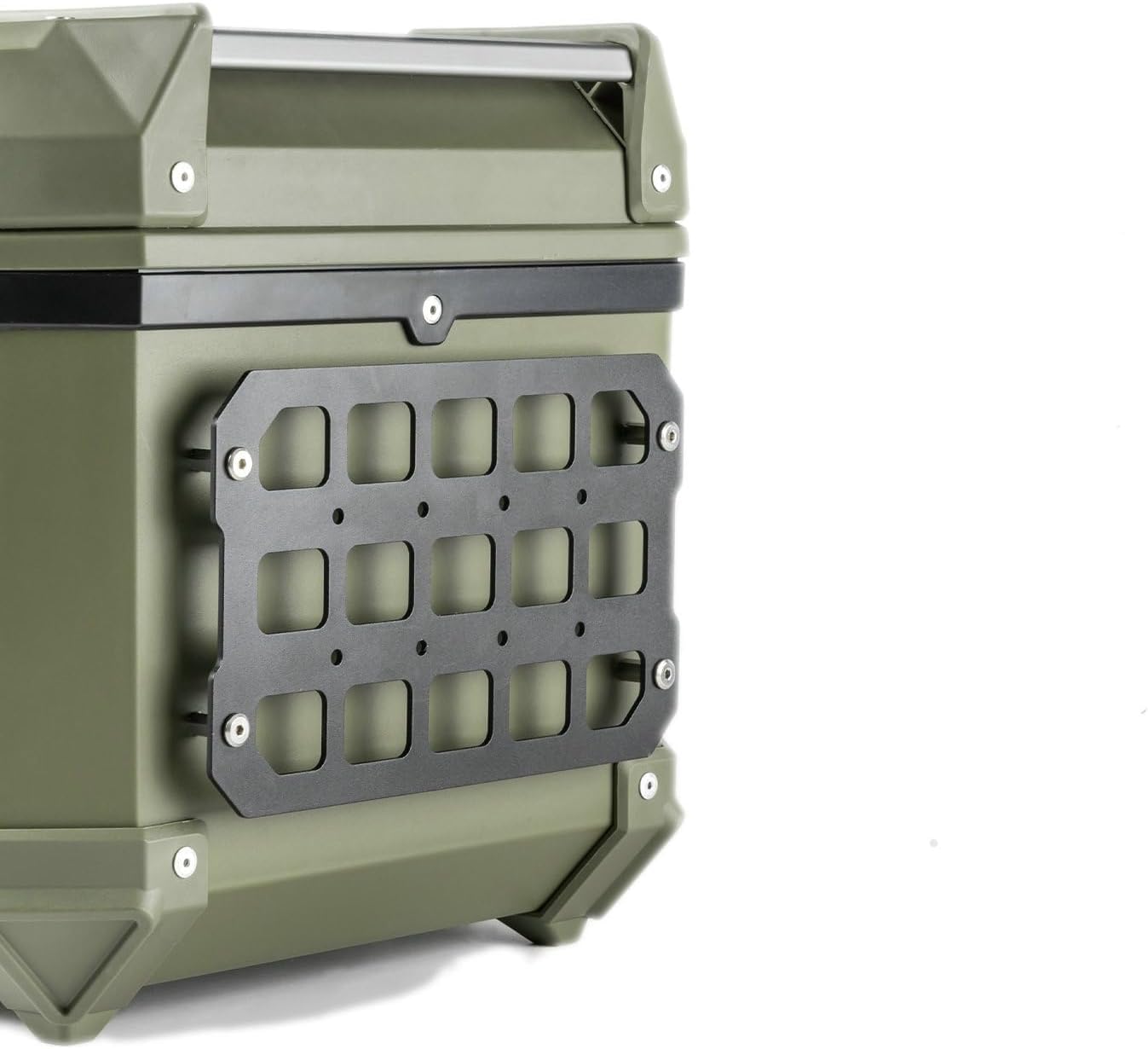 TECTEK front view of rigid MOLLE panel showing mounting holes and finish for durable organization