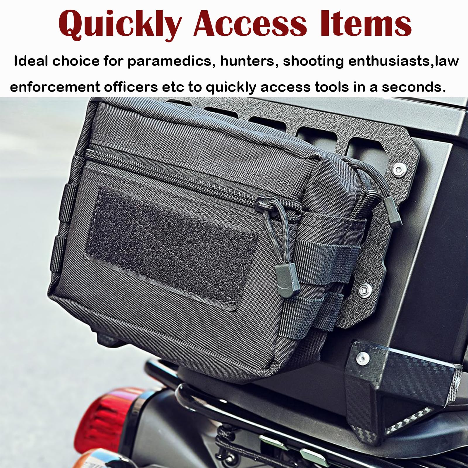 TECTEK installed inside a motorcycle top case for quick-access tool and pouch mounting