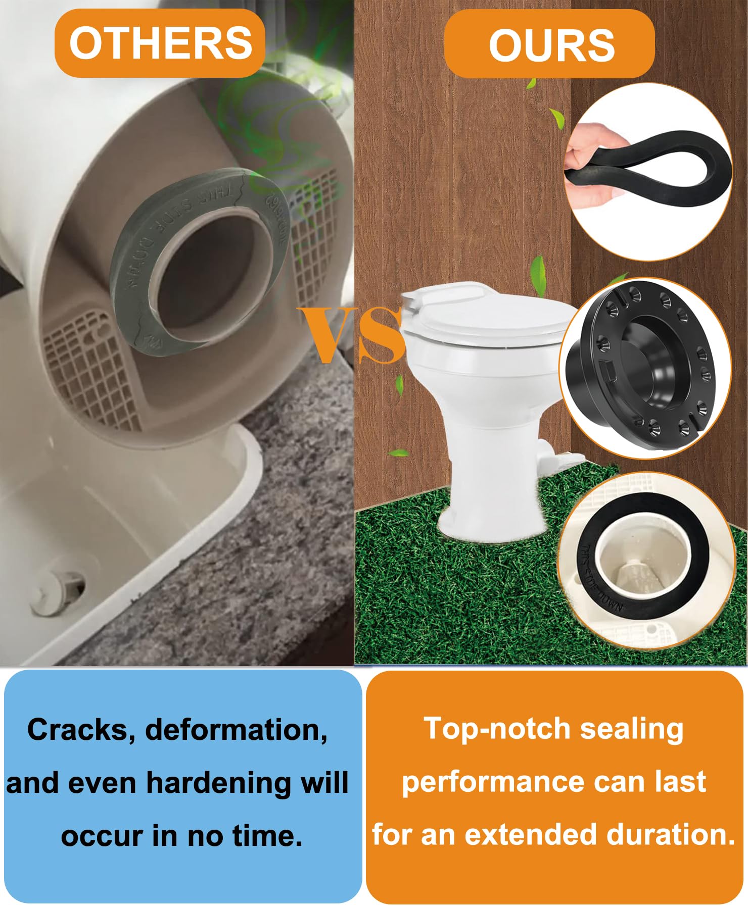 TeegRoow installed in RV bathroom, illustrates odor control and tidy finished look