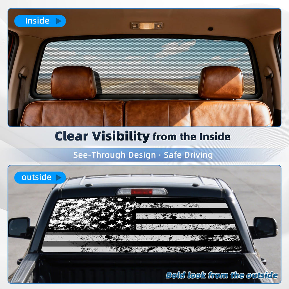 Telimocy installed on a truck rear window showing bold patriotic look
