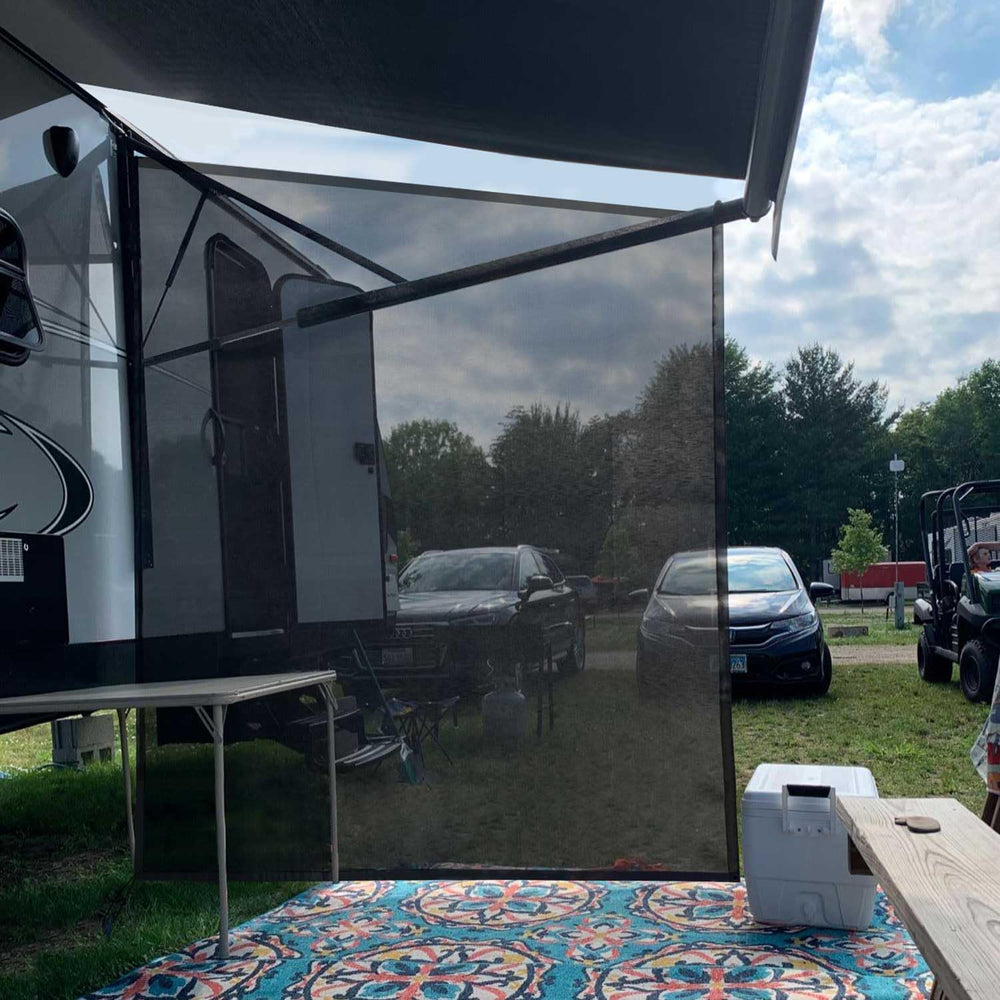 Tentproinc side shade attached to awning ridge improving wind resistance