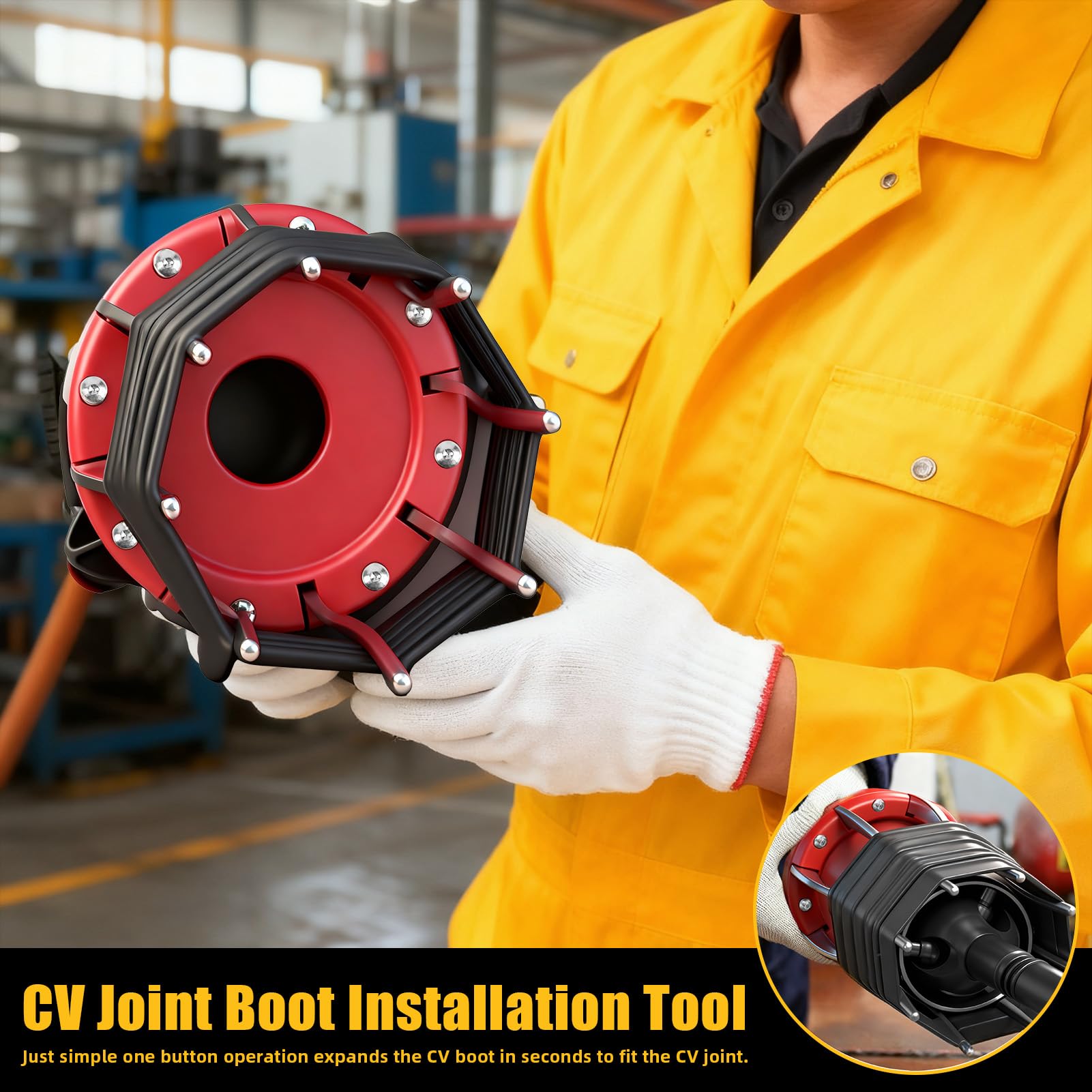 Teodute tool in use on a CV boot demonstrating faster installation