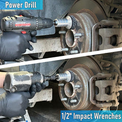 TEOFix 1/2" adapter with impact wrench showing fast attachment and shop compatibility