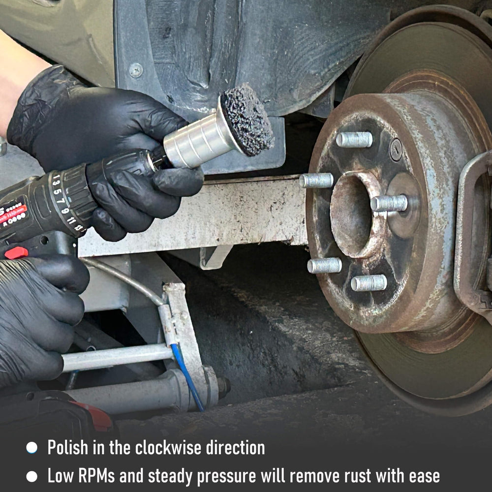 TEOFix in use on wheel hub demonstrating rust removal for better wheel seating