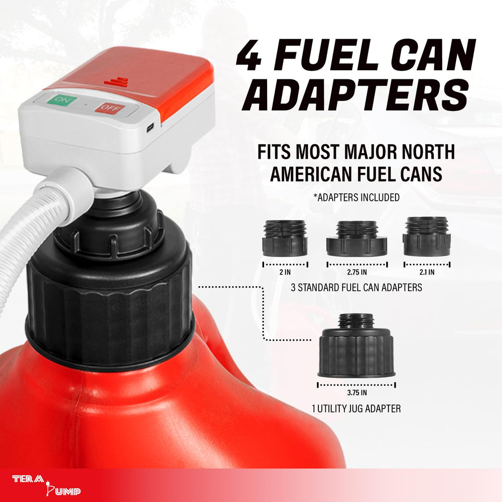 TERA PUMP adapters and accessories laid out for universal container compatibility