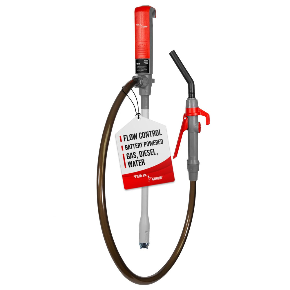 TERA PUMP front view showing compact pump and benefits of portable fueling