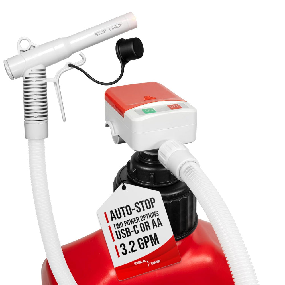 TERA PUMP front view showing compact pump design and controls for fast refills