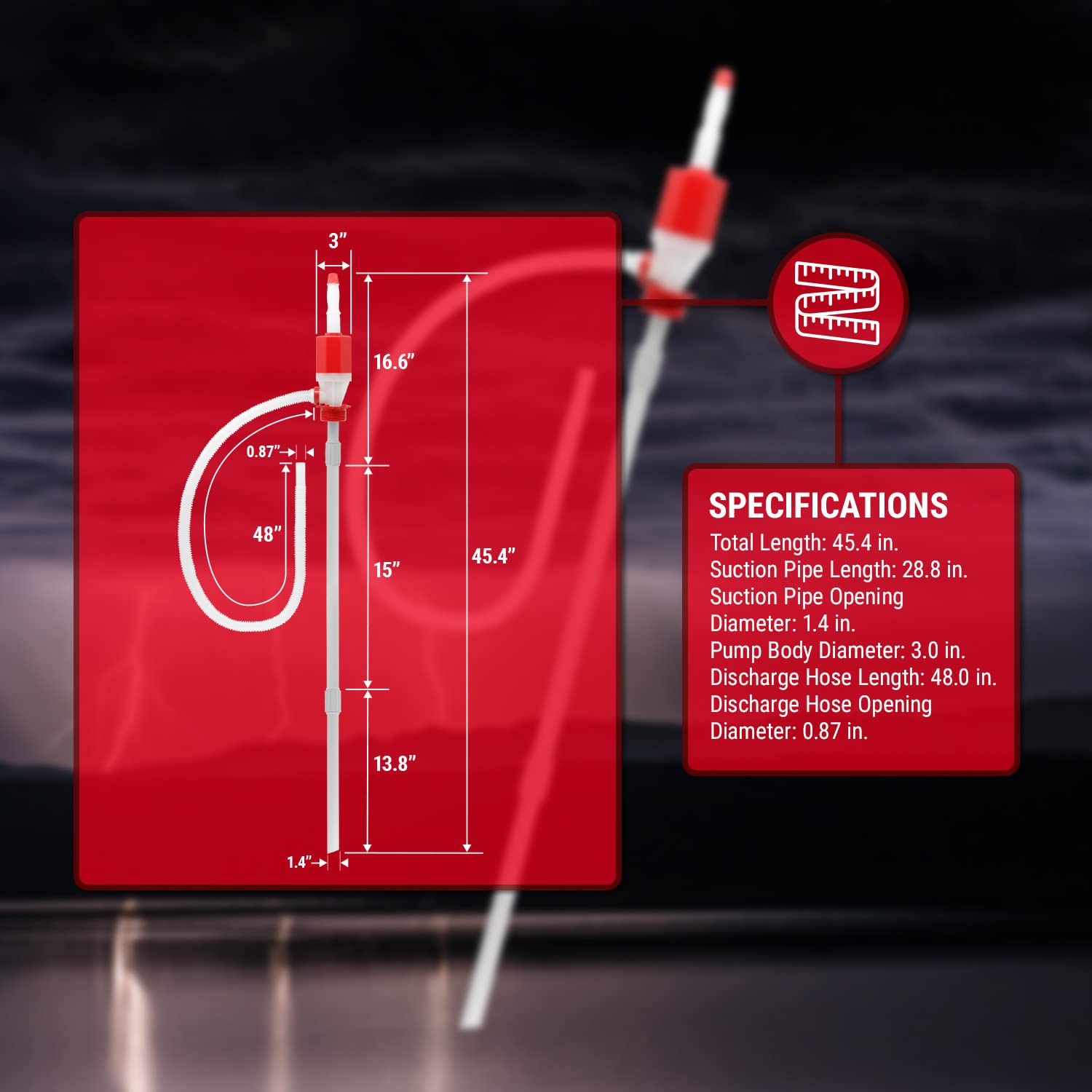 TERA PUMP telescopic tube joint detail demonstrating adjustable length for fitting drums
