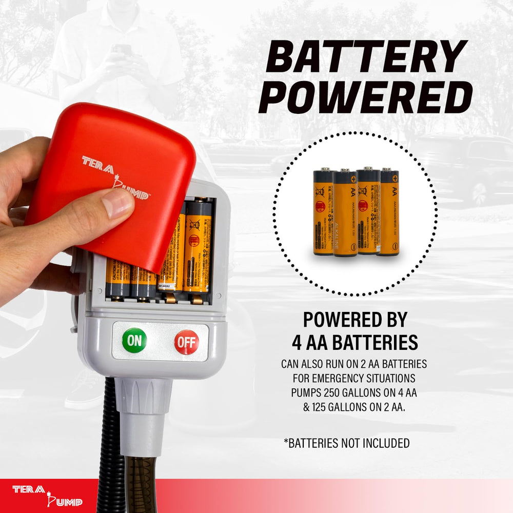 TERA PUMP universal gas can adapter shown for secure can connection