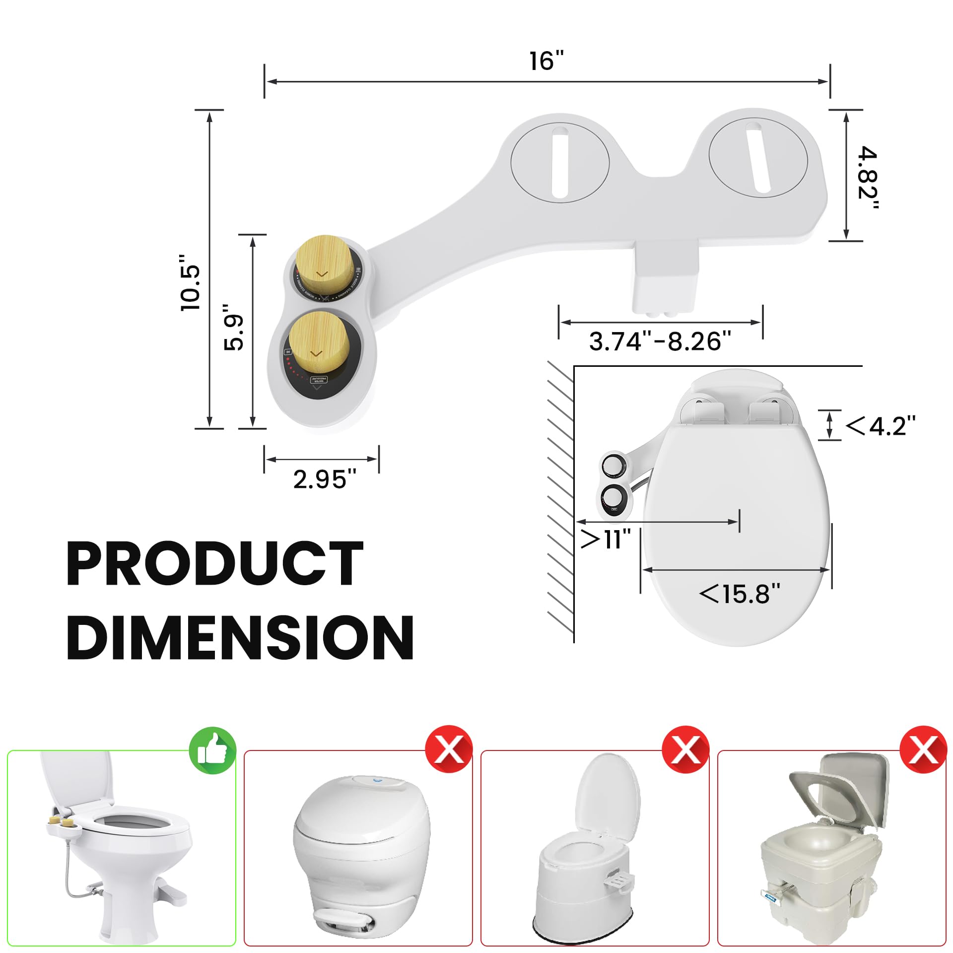 Terapaton side profile installed under an RV toilet demonstrating low-profile fit