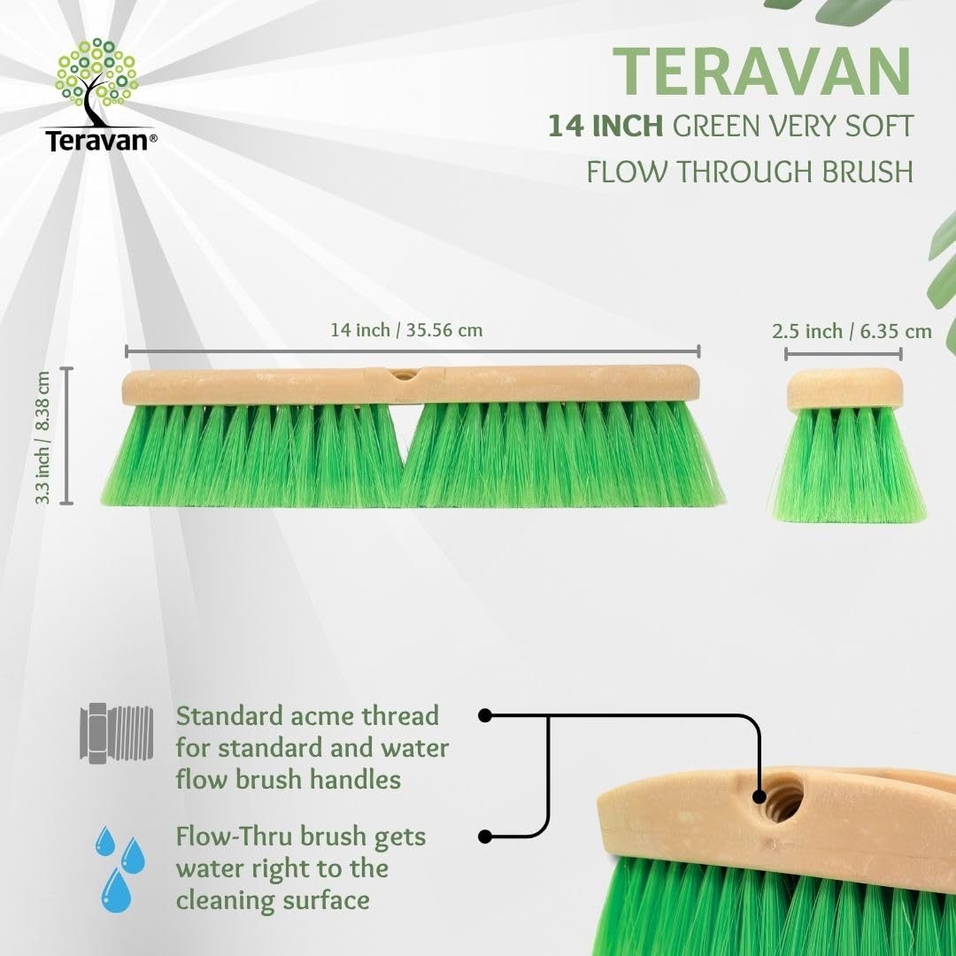 Teravan brush attached to a flow-through pole cleaning a vehicle efficiently