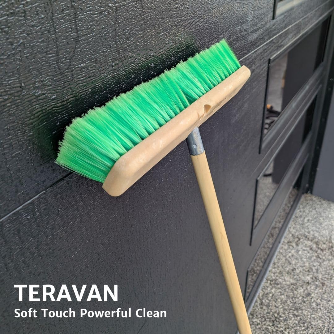 Teravan cleaning an RV roof outdoors illustrating gentle, effective washing