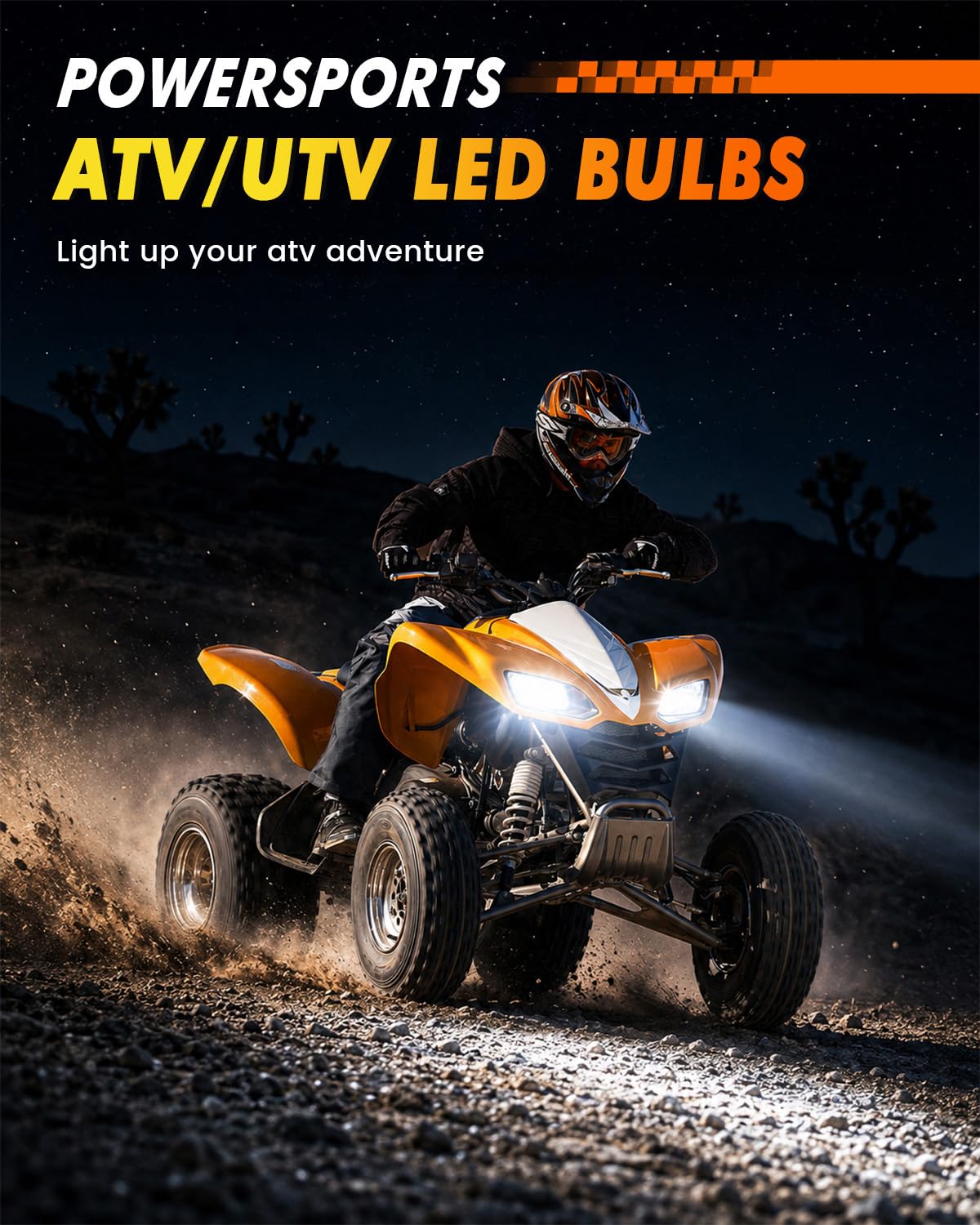 Termitor installed bulb producing a focused headlight beam on road
