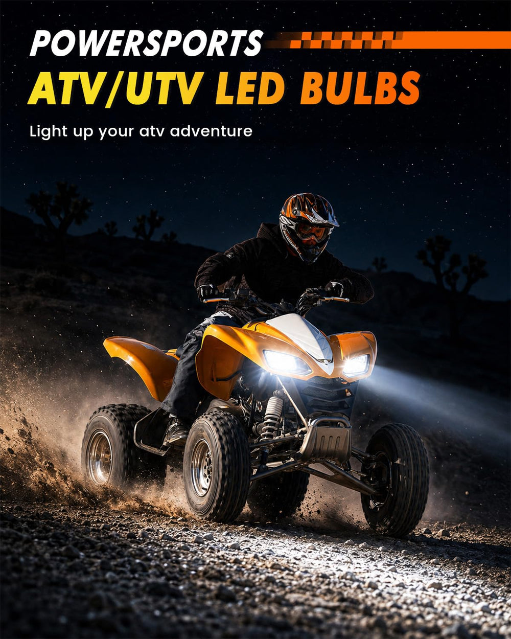Termitor installed bulb producing a focused headlight beam on road