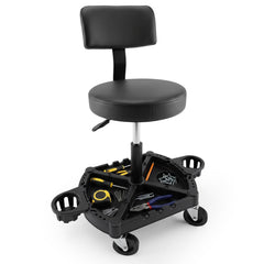 TEROMAS front view of rolling shop stool showing stable base and seat — durable mobility