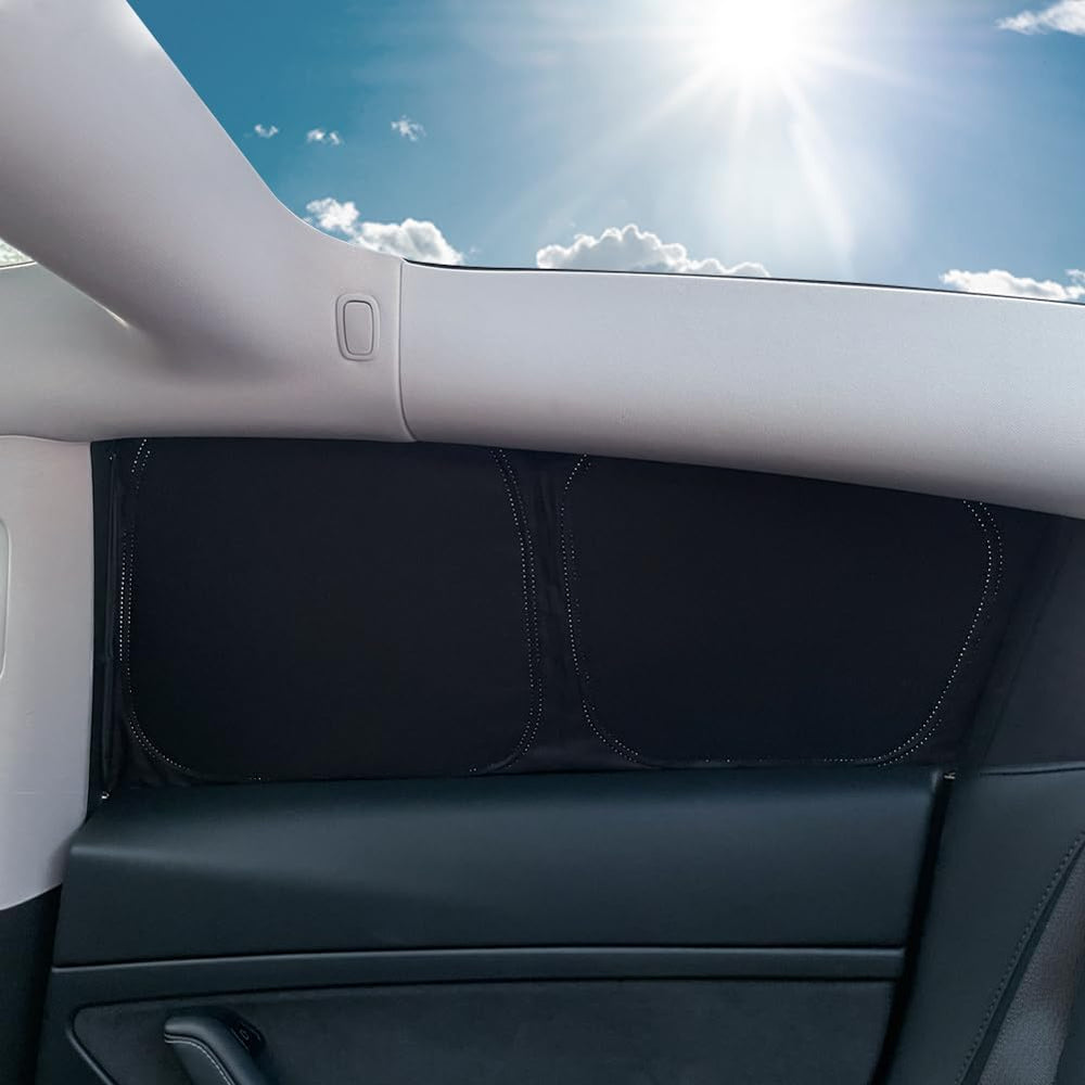 TESBEAUTY rear windshield cover in place reducing glare and heat buildup