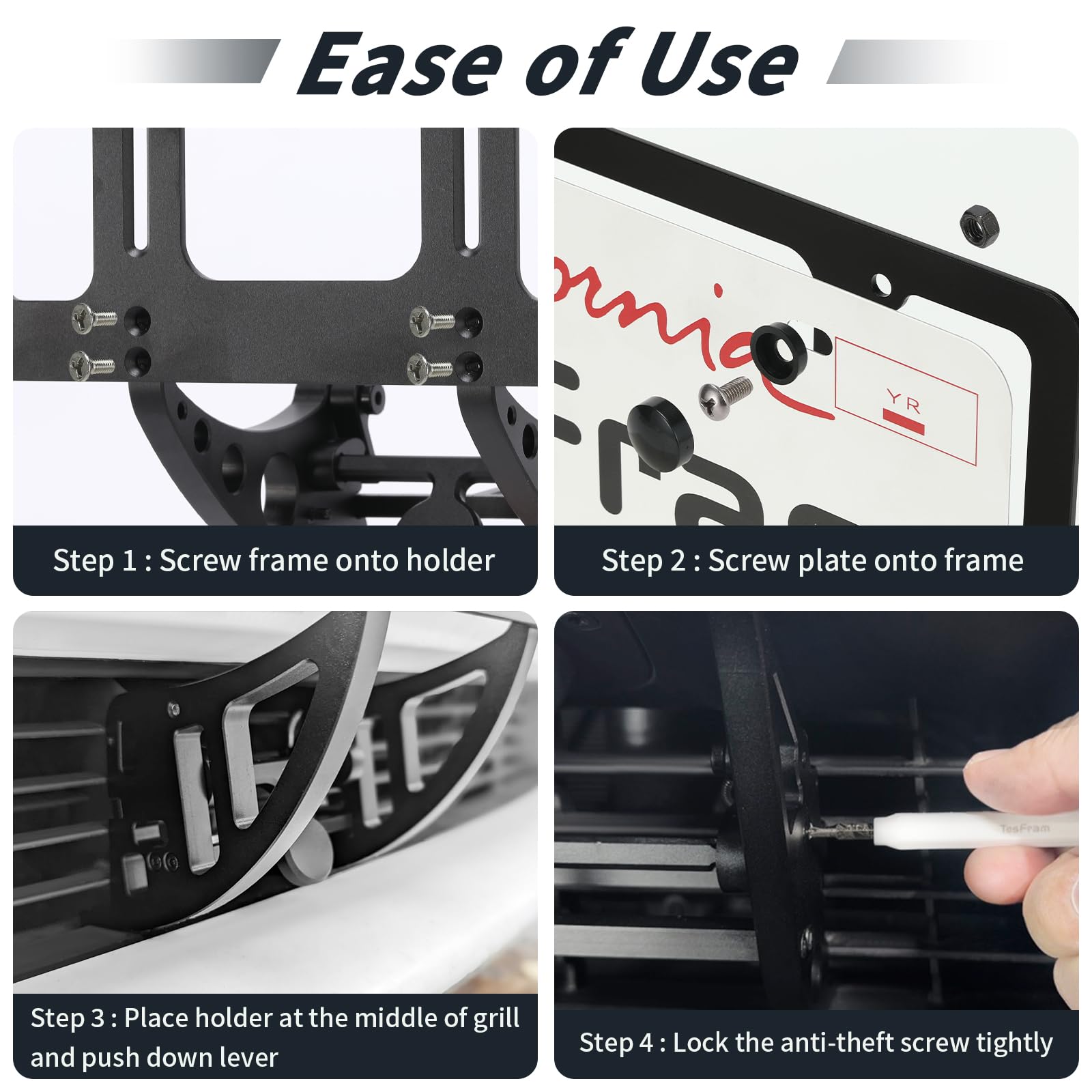 TesFram anti-theft screw and included tool demonstrating added security benefit