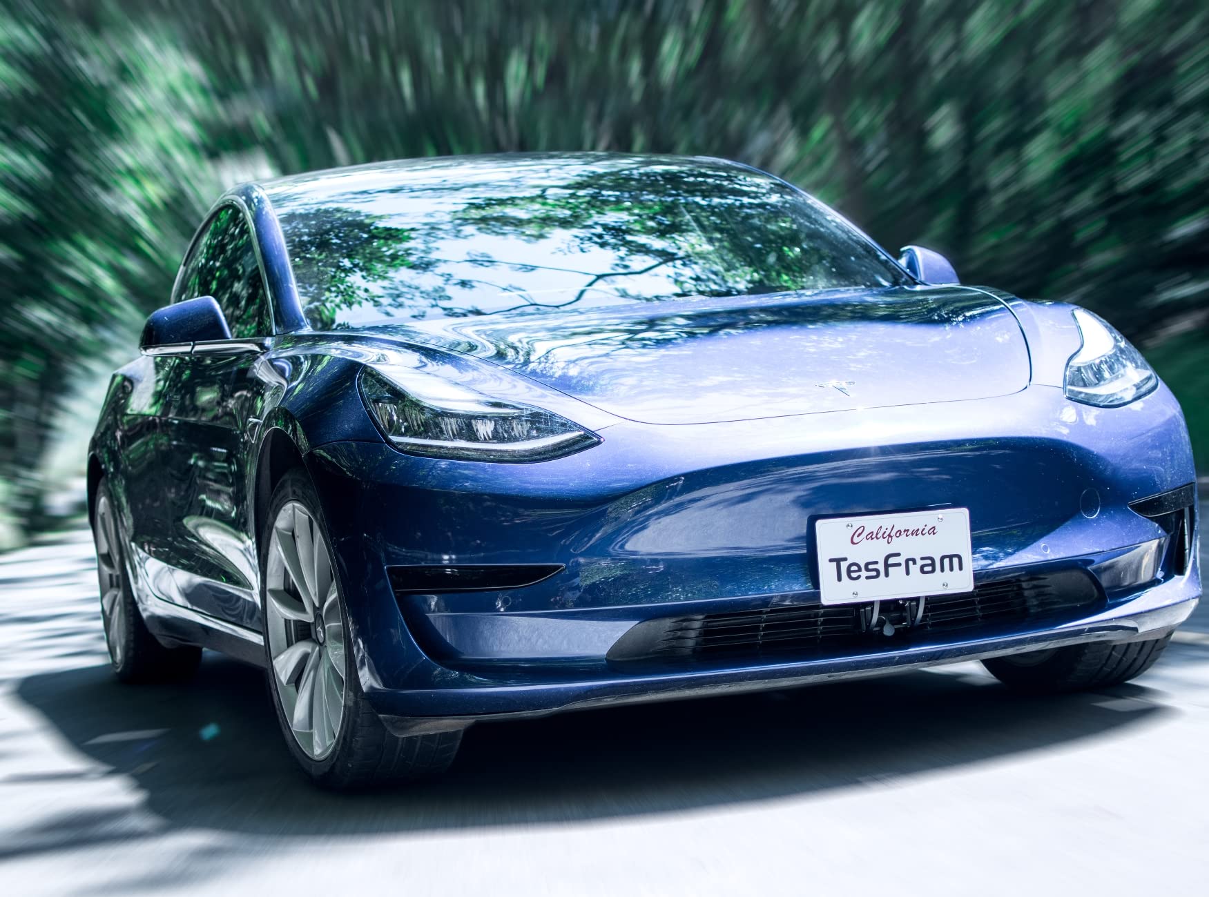 TesFram on parked Tesla Model 3 in urban setting highlighting sleek integrated look