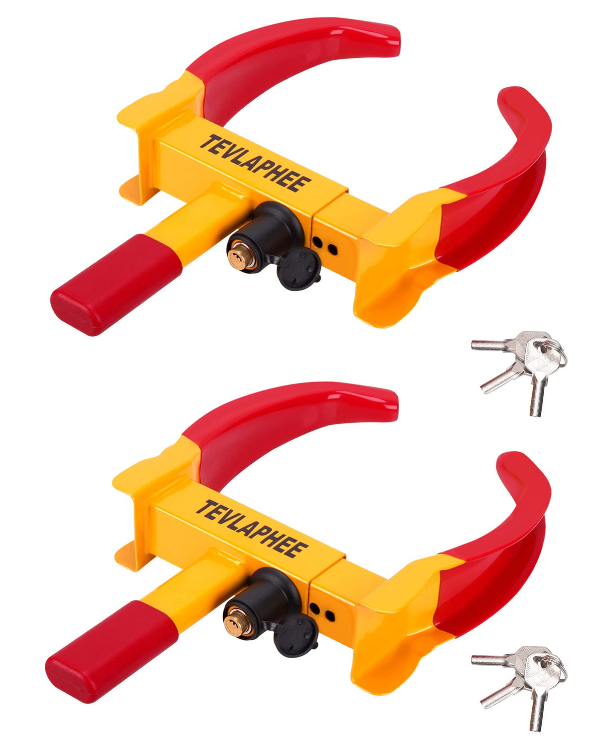 Tevlaphee front view of two locks showing bright safety finish and deterrent benefit