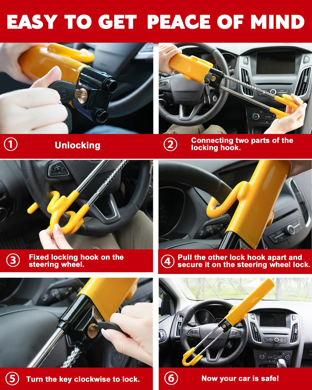 Tevlaphee bright yellow lock at night, maximizing visibility for theft prevention