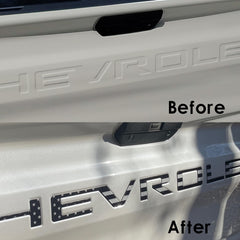Texflic installed on Silverado tailgate in lifestyle scene showing quick visual upgrade benefit