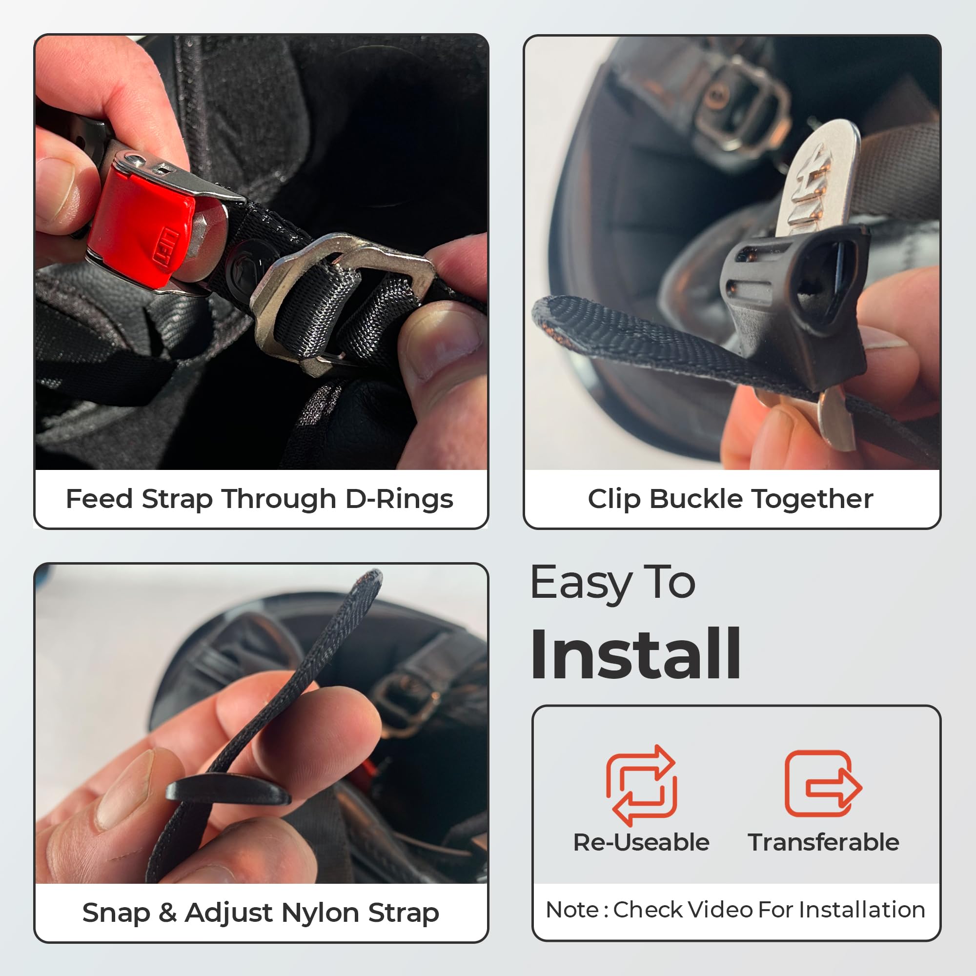 The Helmet Shop side profile installed on strap showing reversible fit and improved comfort