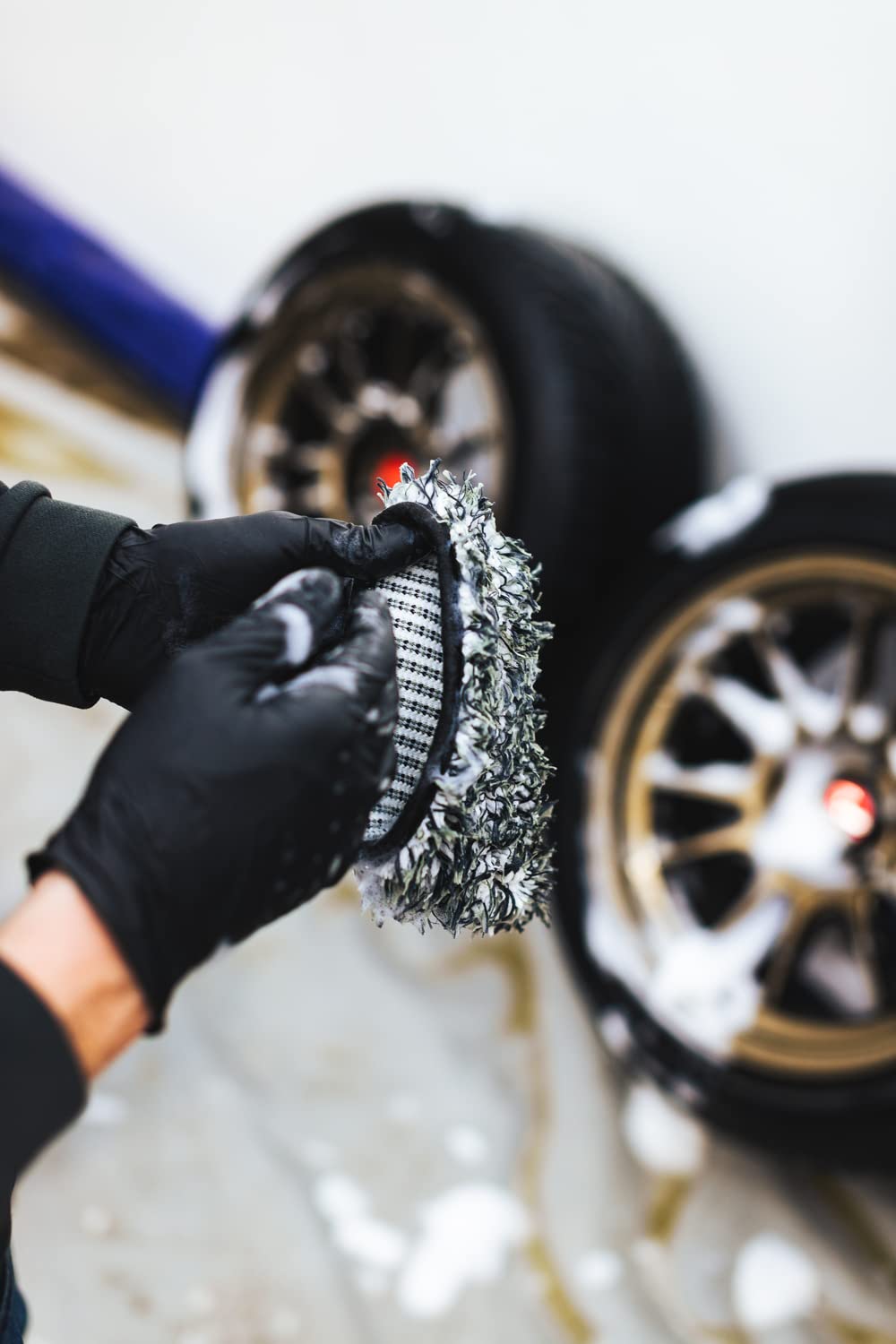 The Rag Company Cyclone Ultra cleaning wheel spoke shows grime removal benefit