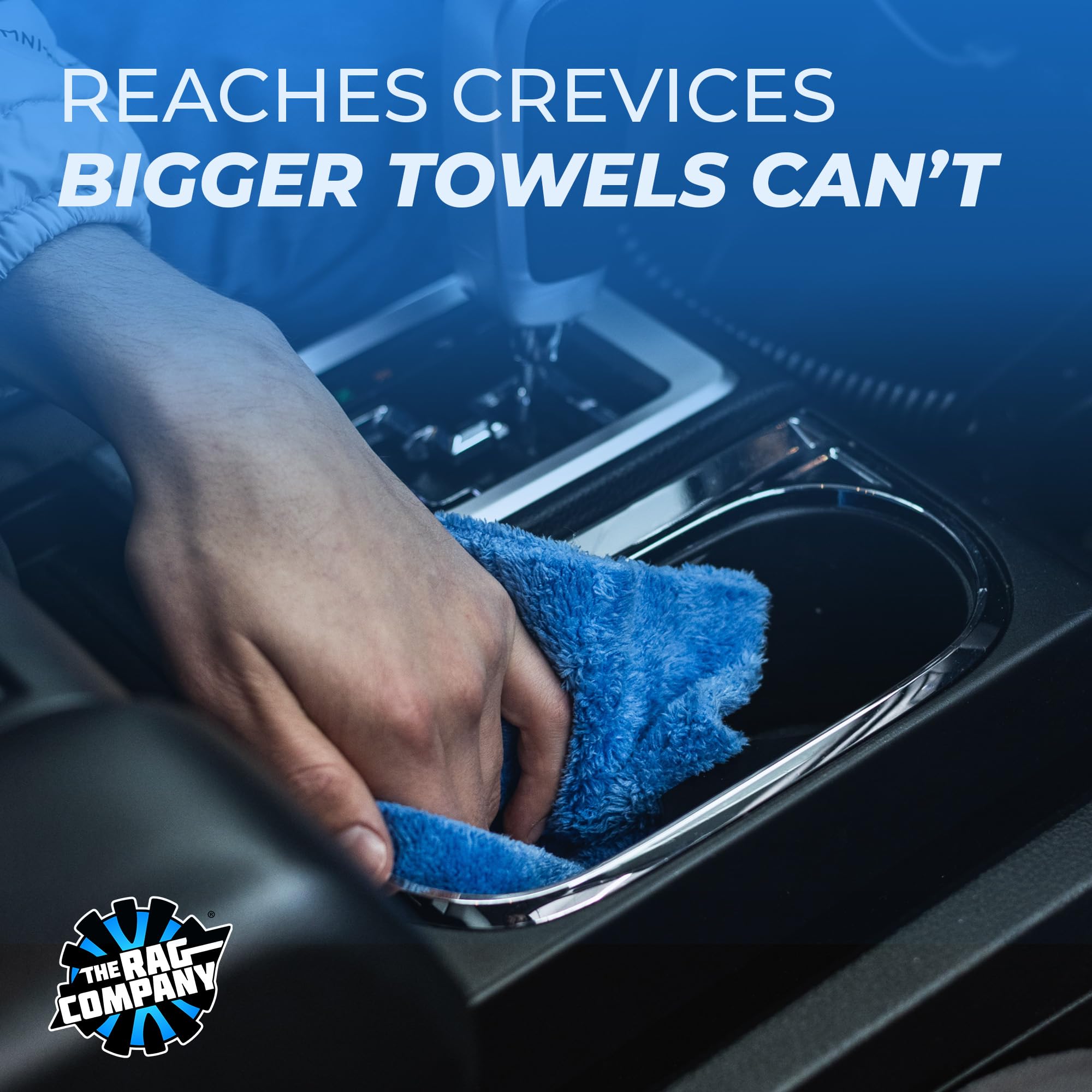 The Rag Company towel polishing a mirror for streak-free clarity