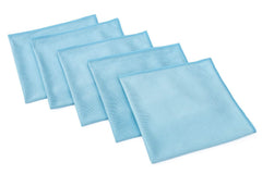 The Rag Company front packaging of 5-pack light blue towels shows contents and branding, professional finish