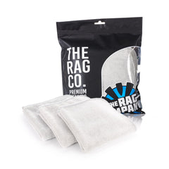 The Rag Company FTW front packaging shows three ice grey towels, clear labeling and neat bundle