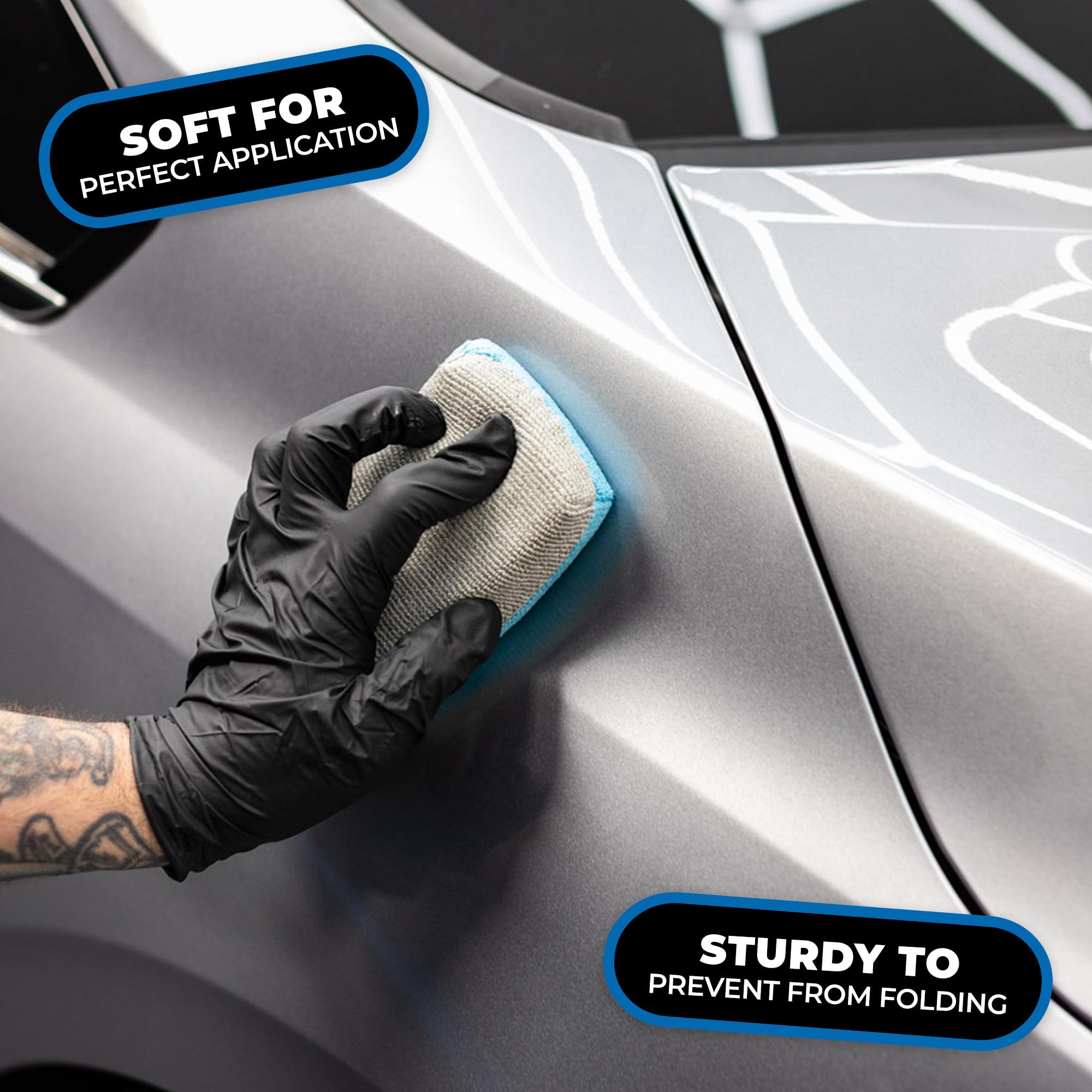 The Rag Company applicator in use applying tire shine for controlled, streak-free coverage