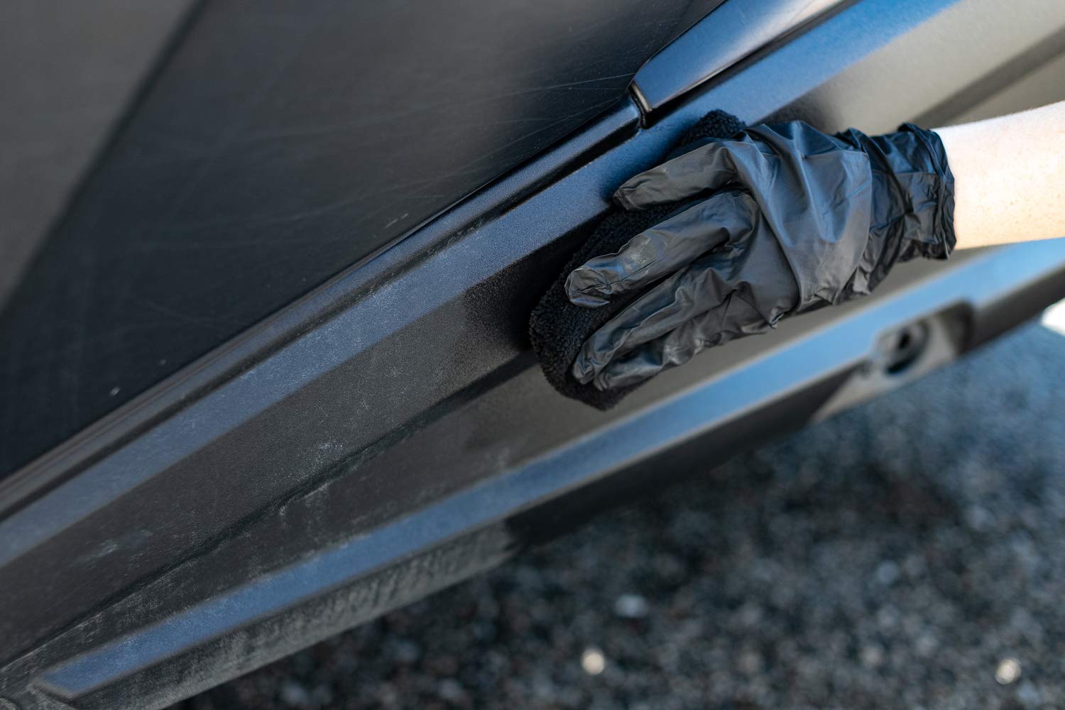 The Rag Company black nitrile gloves pair protecting hands during application