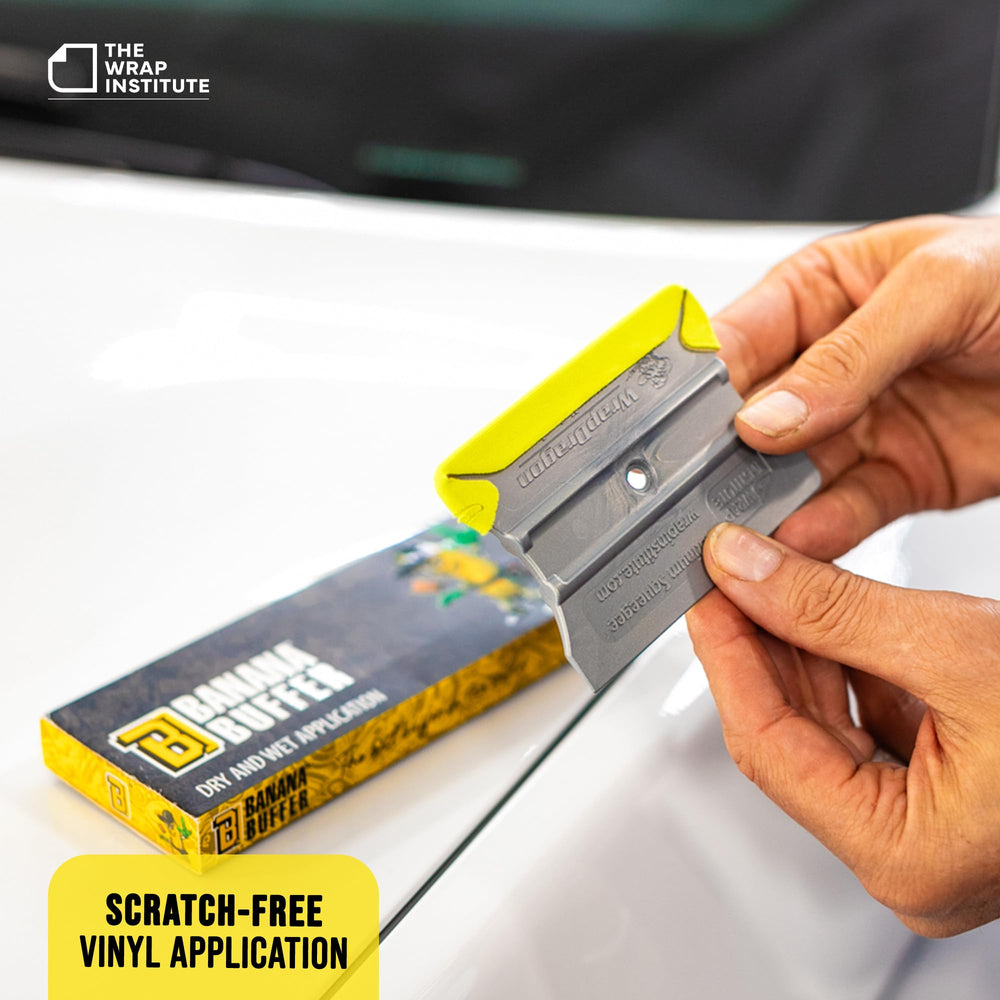 THE WRAP INSTITUTE buffer used on vinyl wrap demonstrating scratch prevention