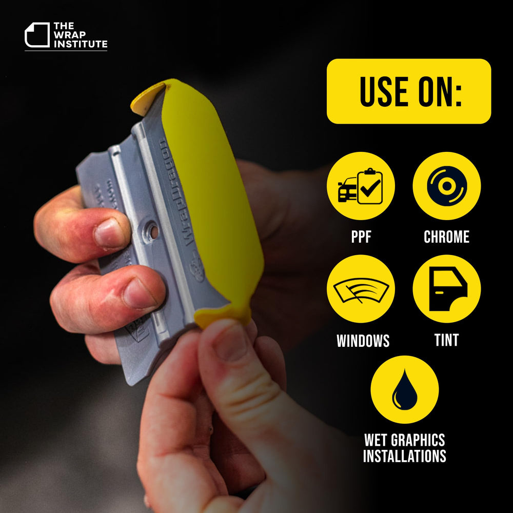 THE WRAP INSTITUTE Banana Buffer attached to a 4-inch squeegee for fit