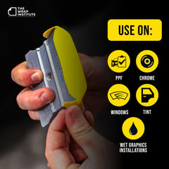 THE WRAP INSTITUTE Banana Buffer attached to a 4-inch squeegee for fit