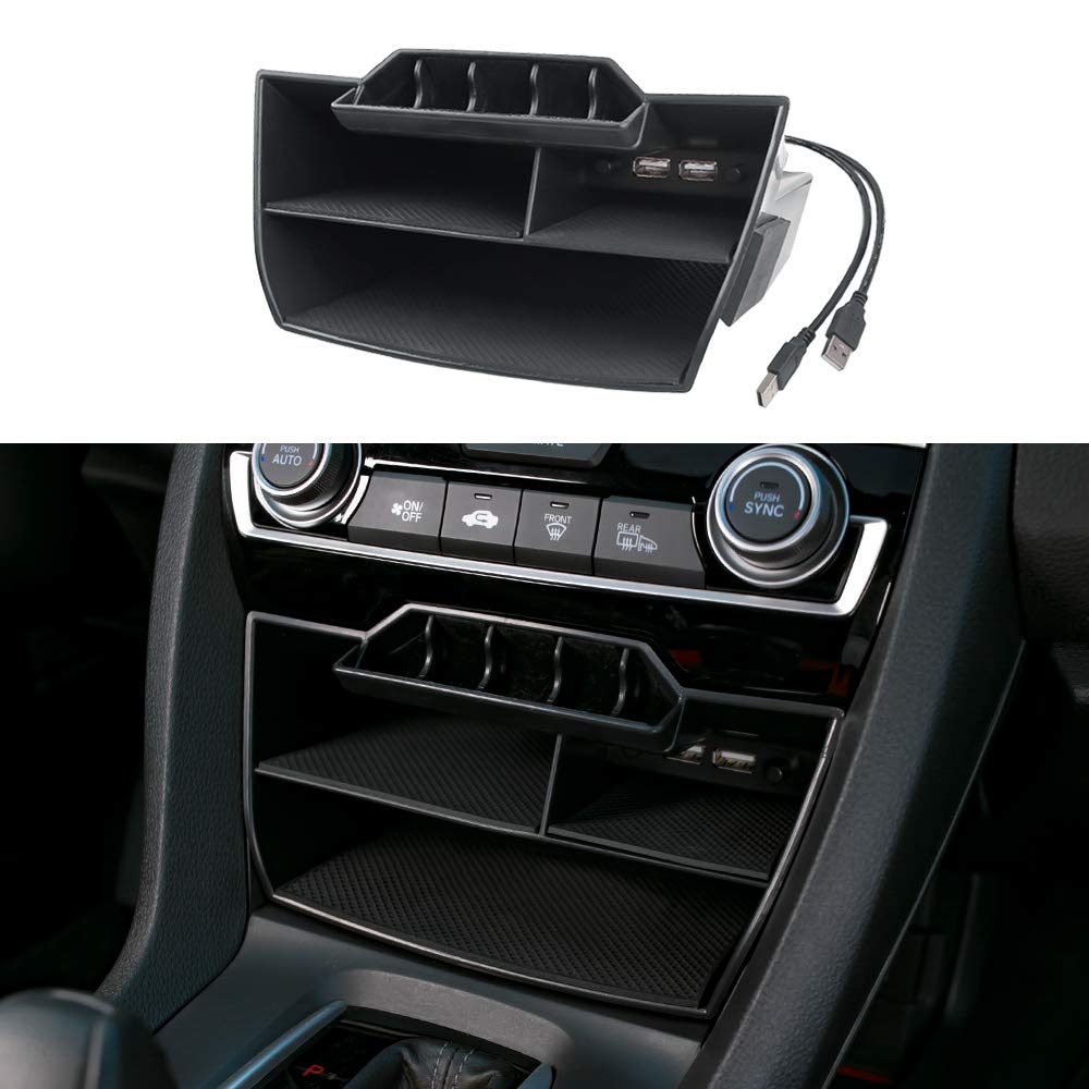 Thenice front view of console organizer showing neat compartments and better storage