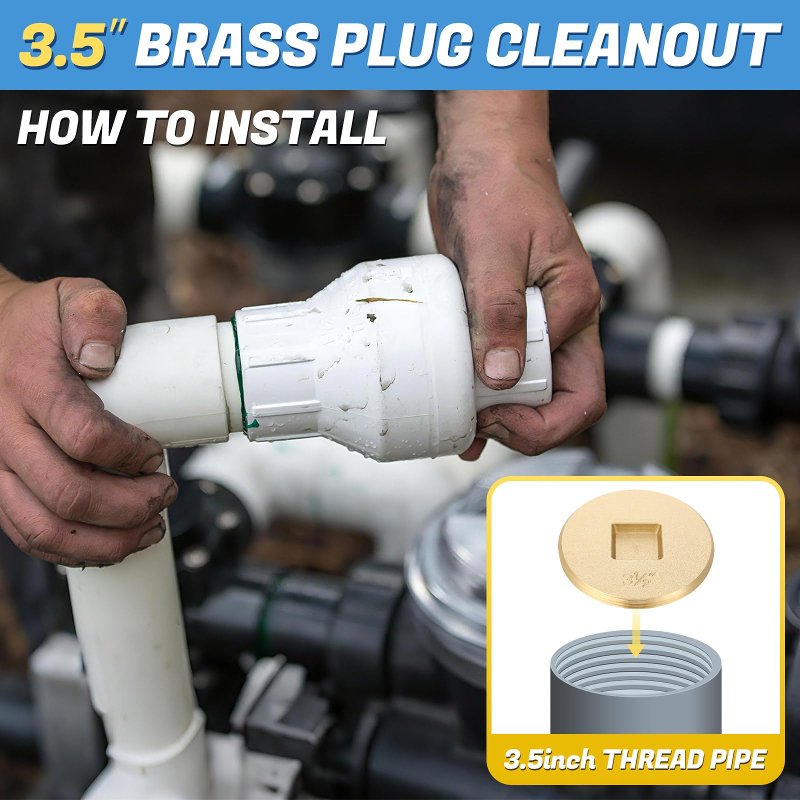 Therwen installed cleanout cap in pipe demonstrating secure leak prevention