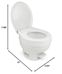 Thetford Aqua-Magic VI installed in RV bathroom demonstrating space-saving and usability