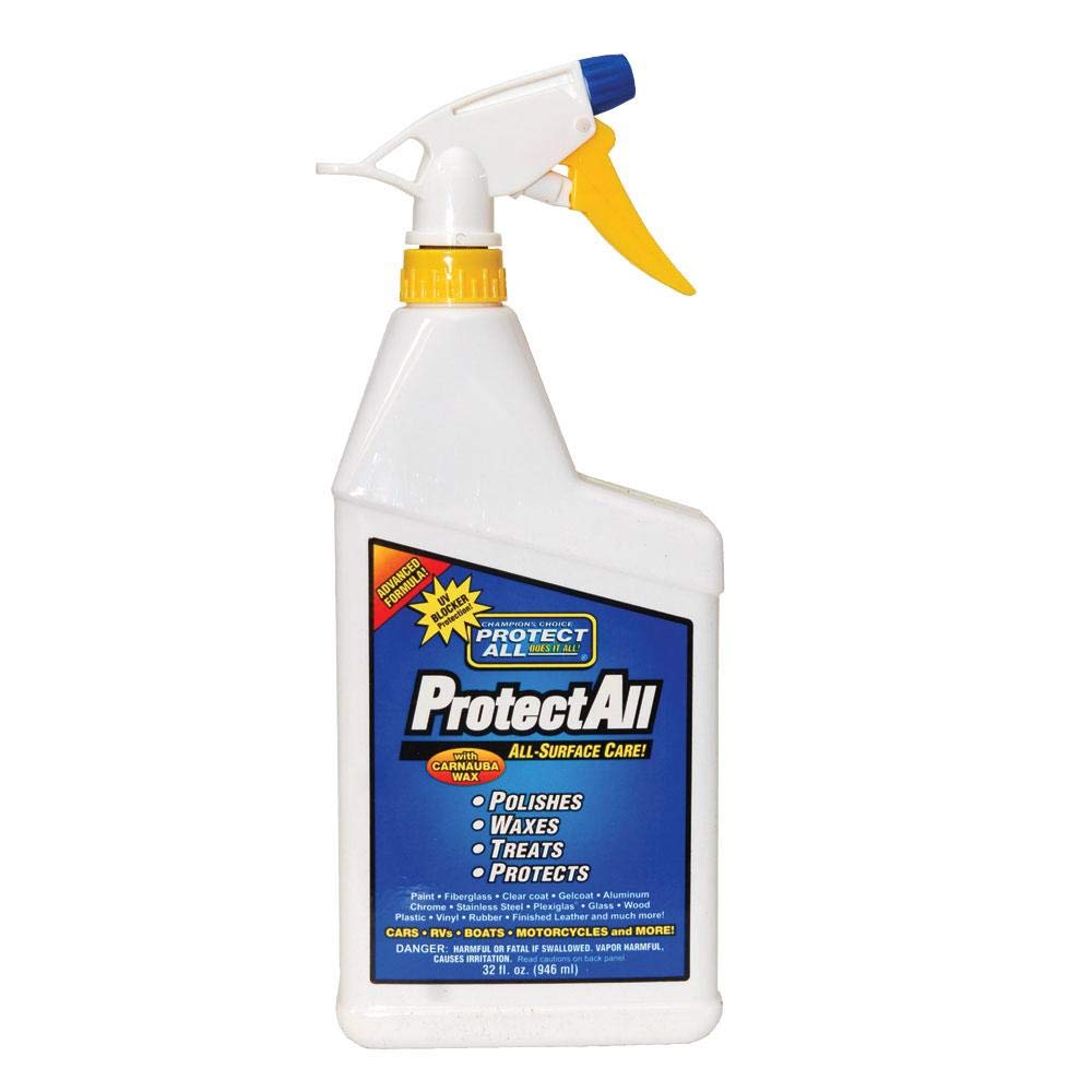 Thetford spray in use on RV surface demonstrating fast wipe-on gloss and time-saving benefit