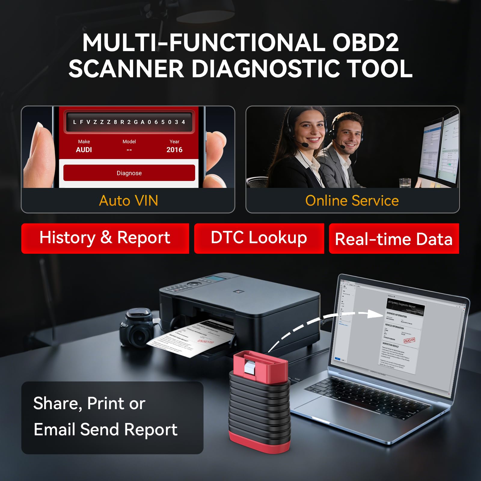 thinkcar BD6 diagnostic report printout showing shareable results benefit