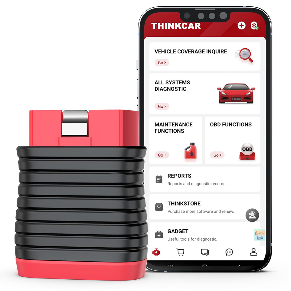 thinkcar BD6 front view showing compact scanner and Bluetooth connectivity benefit