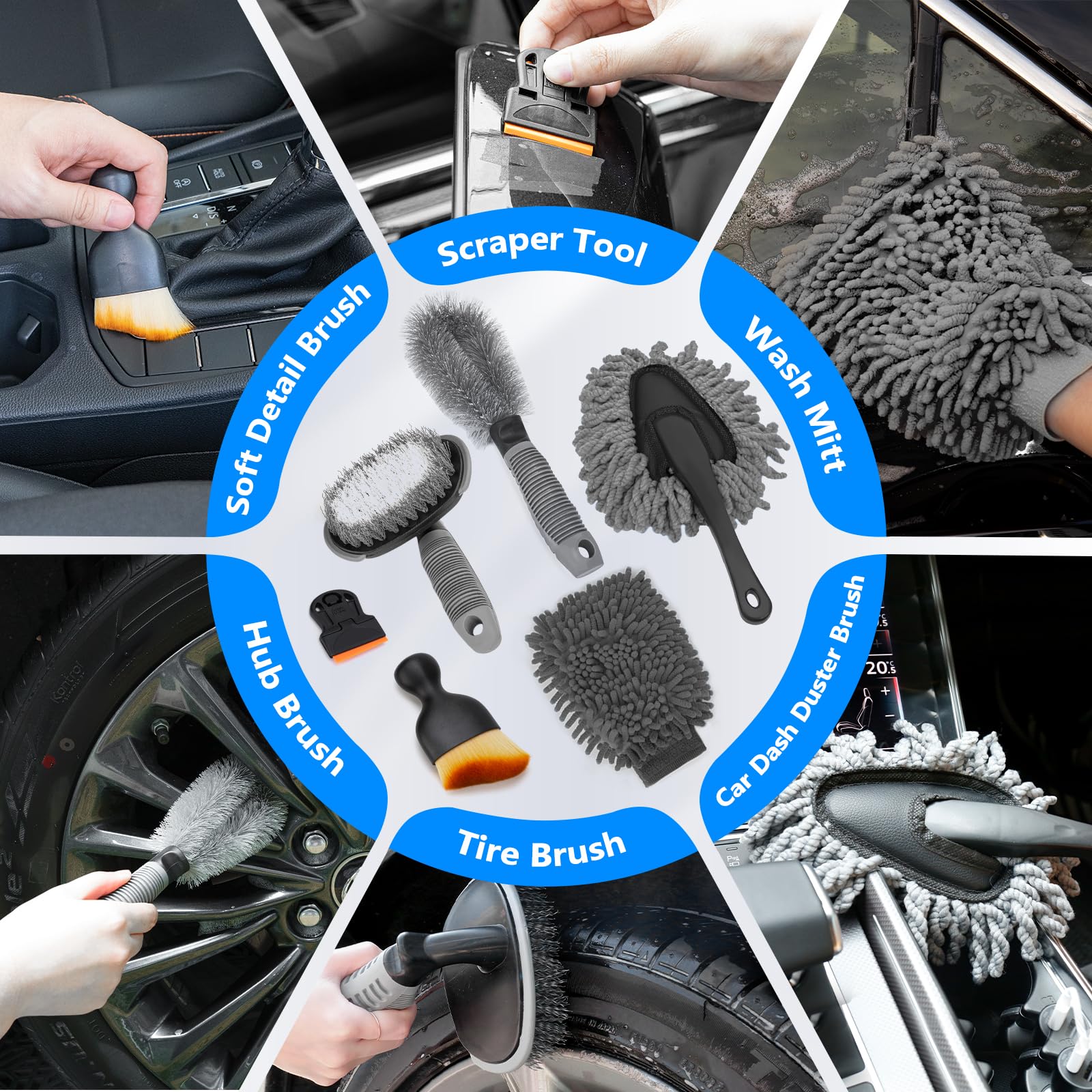 ThinkLearn tire and hub brush cleaning rim to remove brake dust efficiently