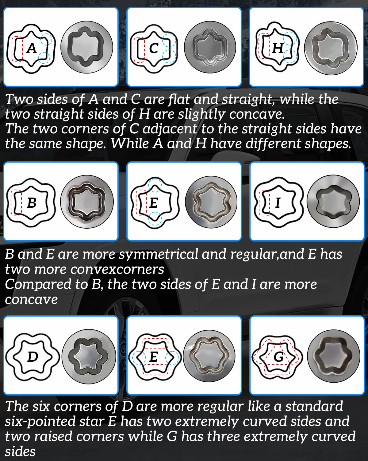 Thinkpro adapters A to J arranged to show included patterns and selection