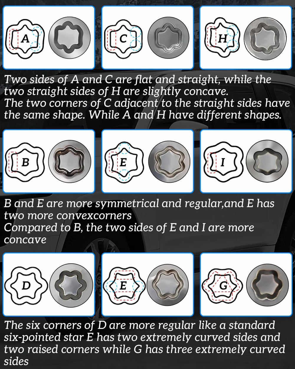 Thinkpro adapters A to J arranged to show included patterns and selection